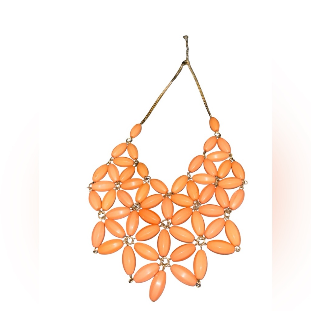 J. Crew Necklace, Orange-Pink Acrylic Bead Necklace, Gold Tone Chain - Picture 3 of 3